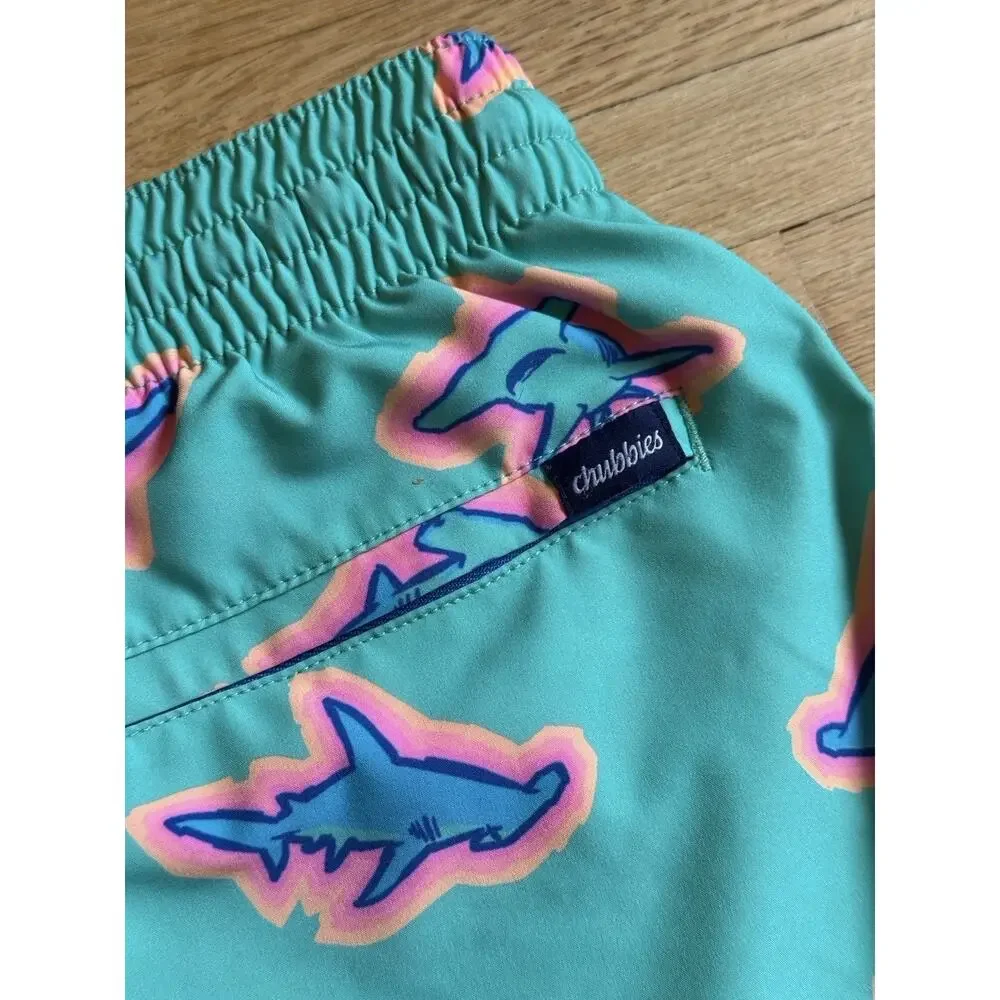 Chubbies The Apex Swimmers Shark Print Swim Trunks Sz S- 5.5” Inseam Mesh Lined